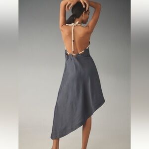 Anthropologie Let me Be Rope-neck asymmetrical denim midi dress XS